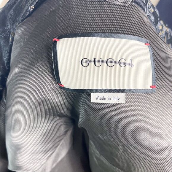 GUCCI NWT Women's NY Yankees Jacquard Lace Trim Long Puffer Coat Black Size L - Picture 11 of 16